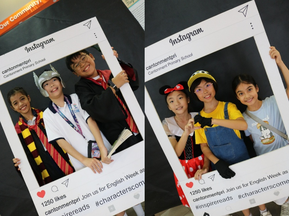 Left: "Wingardium Leviosa! ⚡ Hogwarts students have arrived at Cantonment Primary — with a special guest appearance by Thor! #characterscomealive" Right: "Minnie Mouse meets a Minion at Cantonment Primary School's Character Day! These three brought their favourite storybook and screen characters to life in the most delightful way. #characterscomealive"